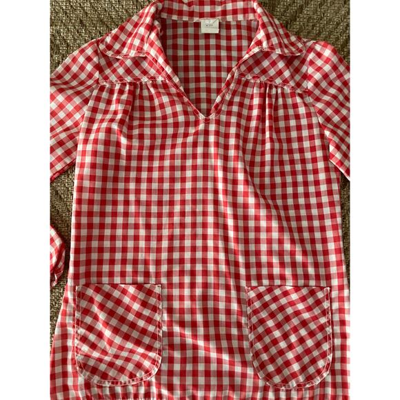 Vtg. DonnKenny Picnic Red and Cream Plaid v-Neck 70s top sz 11/12 - Picture 2 of 7